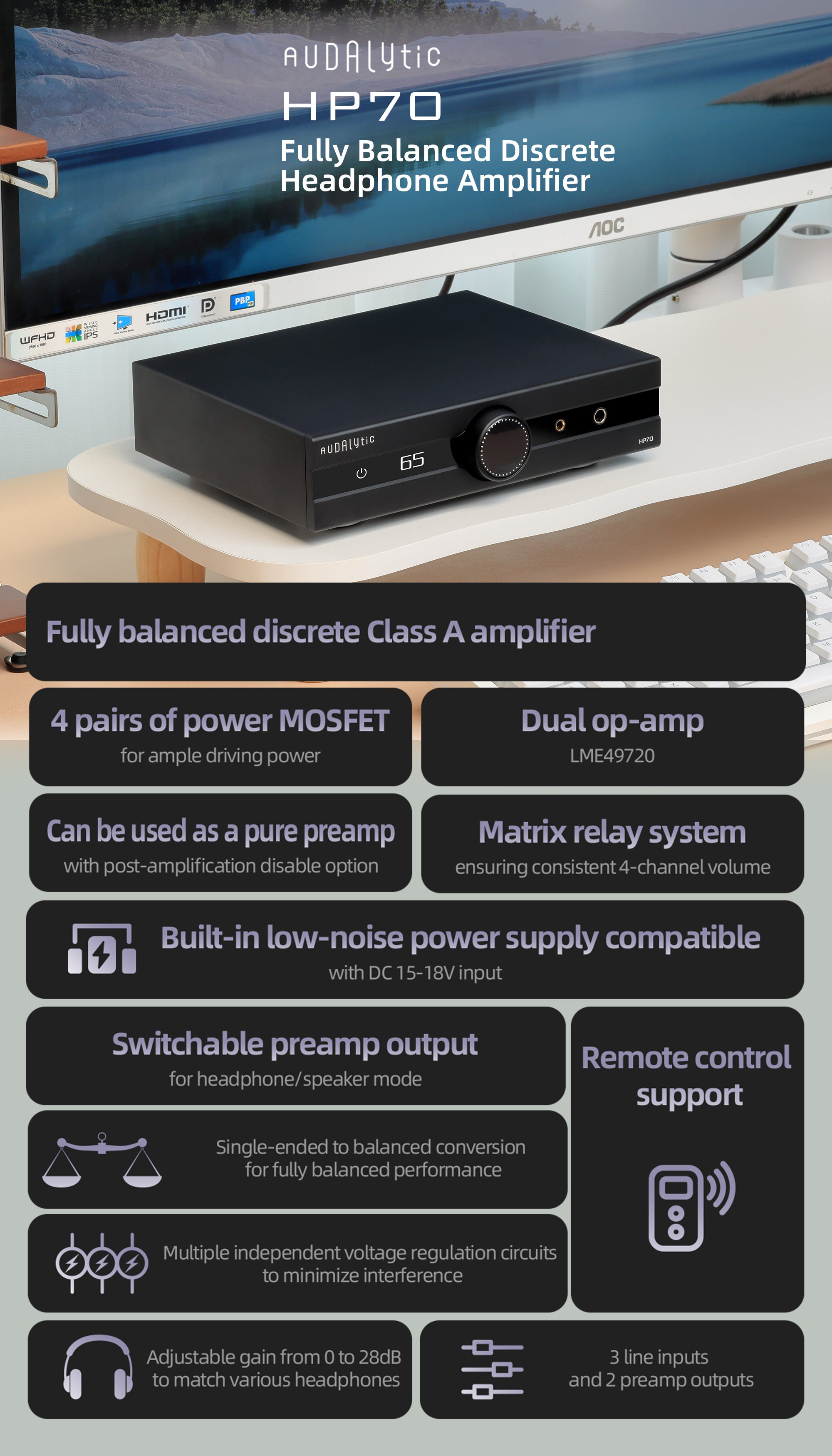 Apos Audio Audalytic Headphone Amp Adualytic HP70 Fully-Balanced Discrete Headphone Amplifier