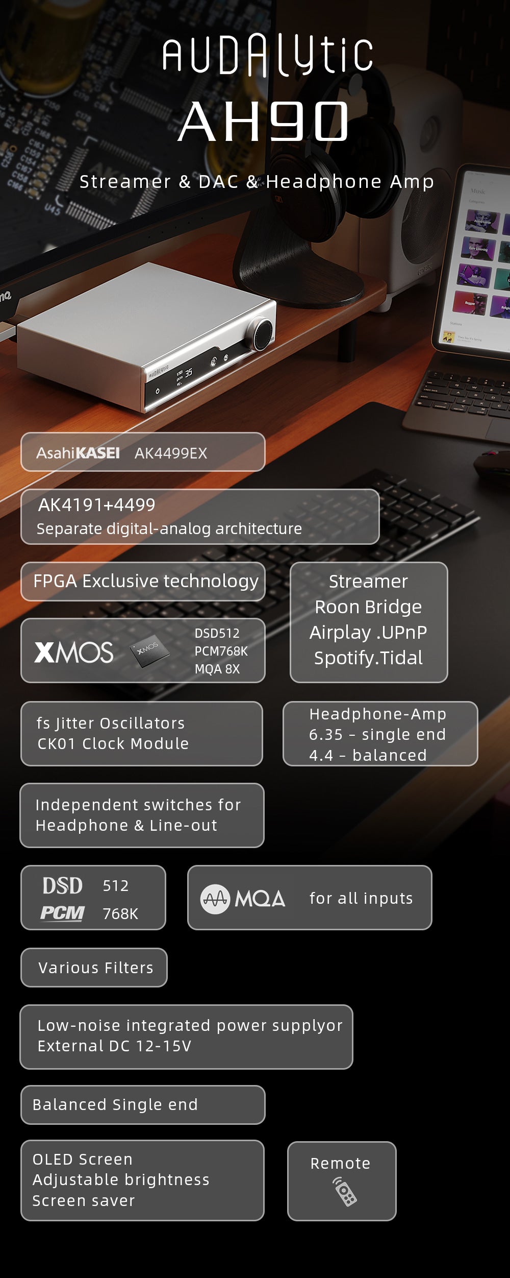 Apos Audio Audalytic Streaming Media Player Adualytic AH90 Streamer/DAC/Headphone Amp
