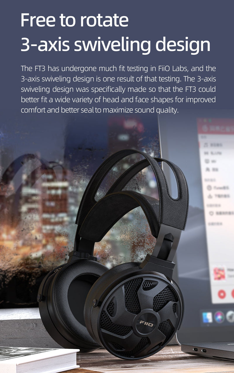 Apos Audio FiiO Headphone FiiO FT3 Large Dynamic Over-Ear Headphones (Apos Certified)