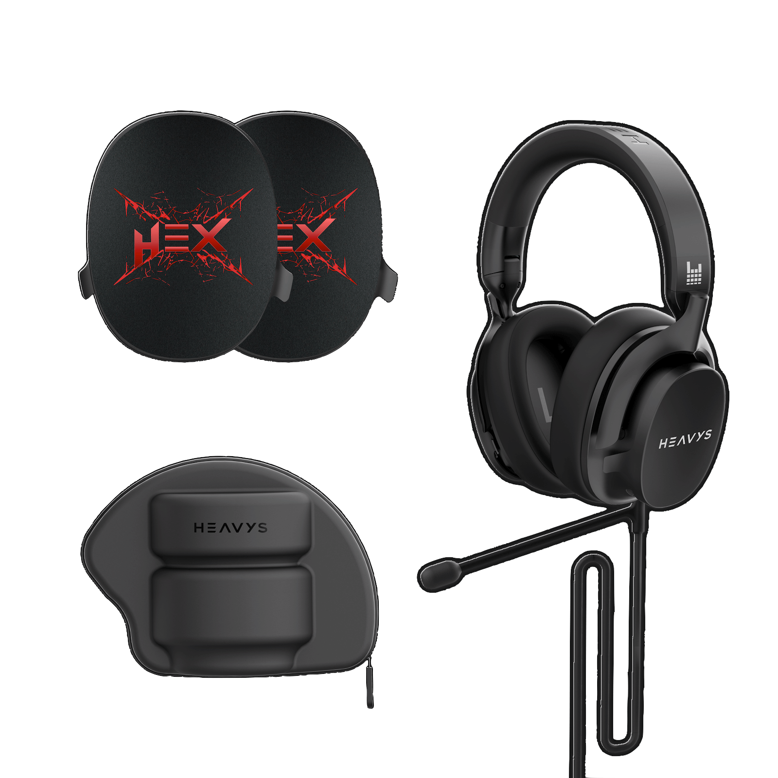 Apos Audio Heavys Headphone Heavys HeX Gaming Headset Bundle Headphones + Gaming Cable + Red Hex Shells