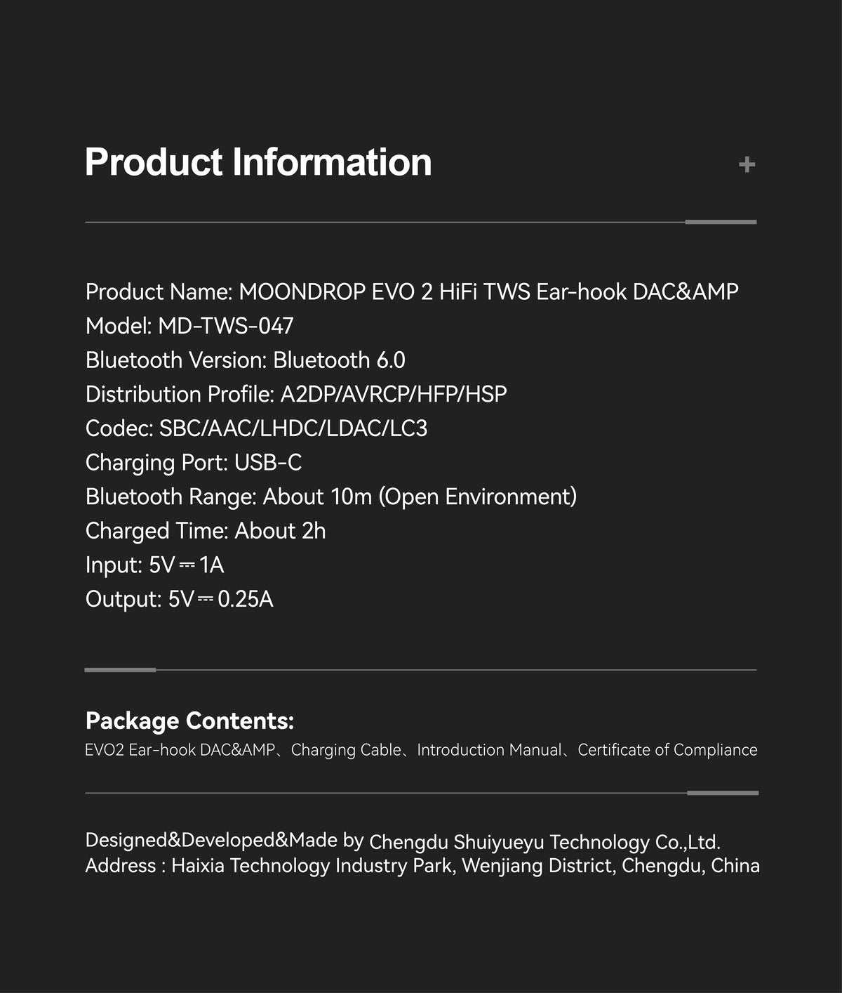 Apos Audio Moondrop Earphone / In-Ear Monitor (IEM) Moondrop EVO 2 True Wireless Ear-Hook DAC/amp
