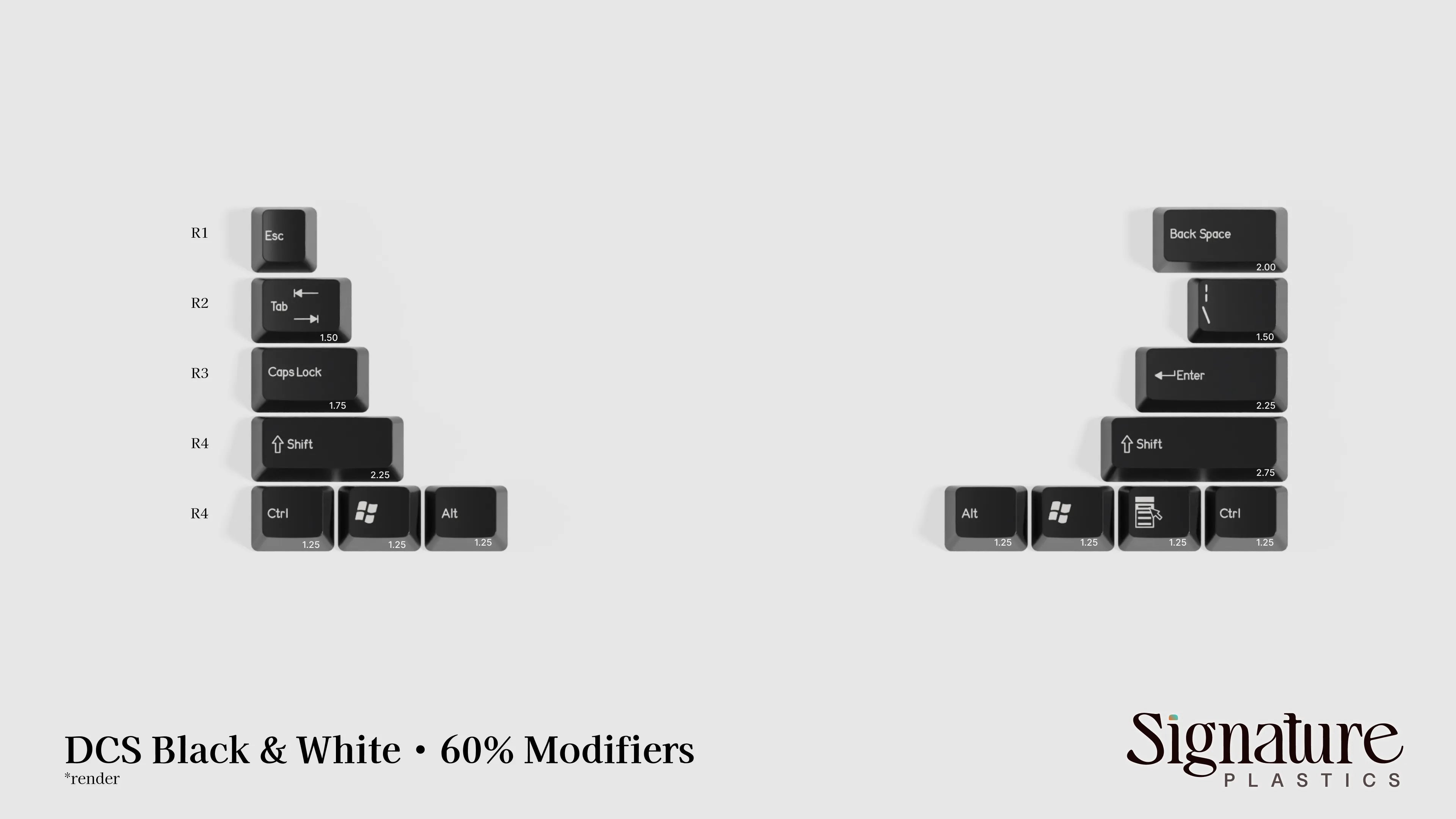 Apos Audio Signature Plastics Keycaps DCS Black & White Keycap Set 60% Modifiers / Black
