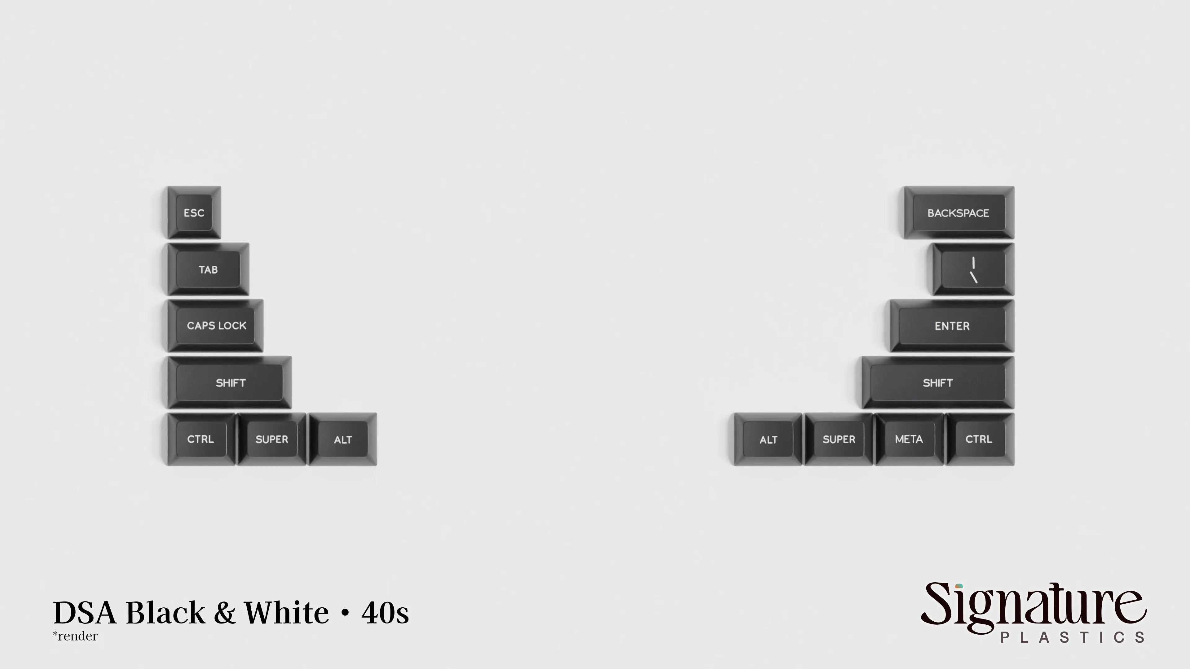 Apos Audio Signature Plastics Keycaps DSA Black & White Keycap Set 60% Modifiers / Black