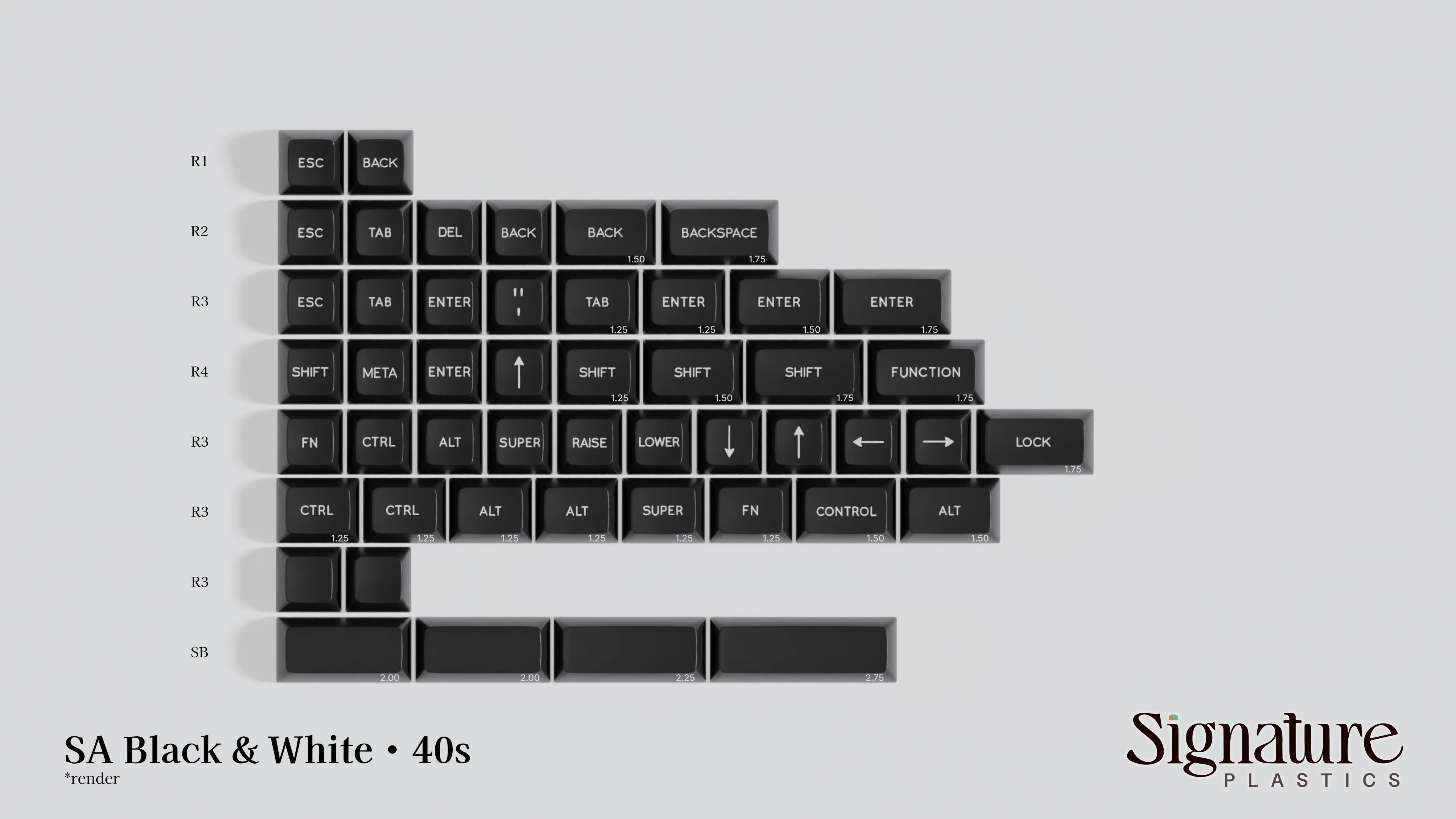 Apos Audio Signature Plastics Keycaps SA Black & White Keycap Set 40s/Ortho / Black