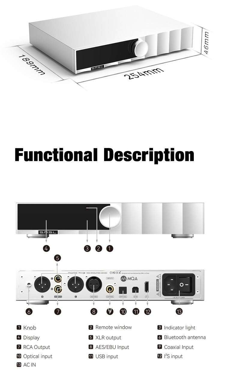 Apos Audio SMSL DAC (Digital-to-Analog Converter) SMSL D400 Mk2 High Resolution USB Desktop DAC