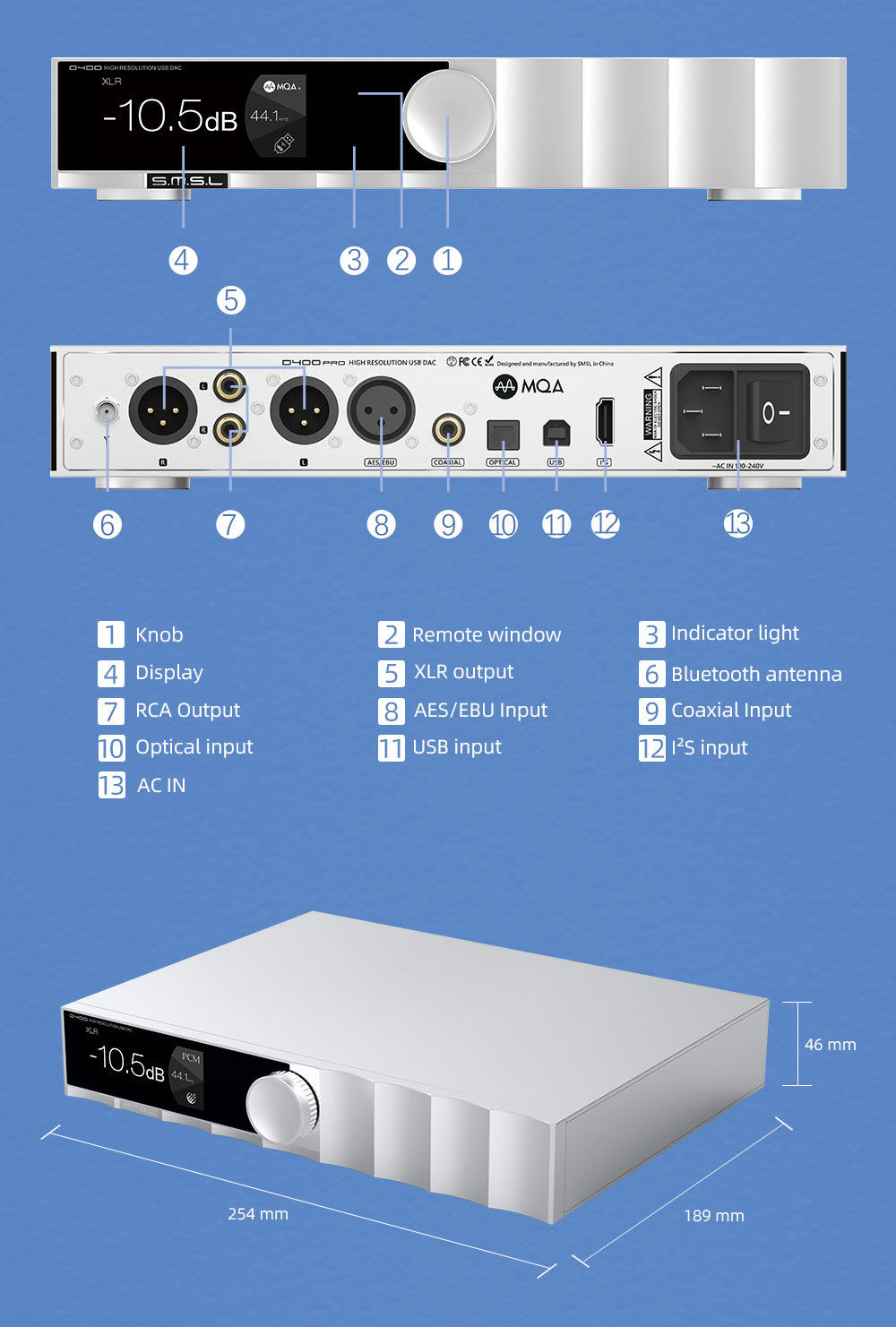 Apos Audio SMSL DAC (Digital-to-Analog Converter) SMSL D400 Pro High Resolution USB Desktop DAC (Apos Certified Refurbished)