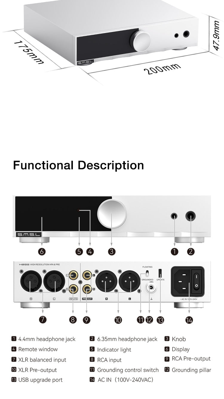 Apos Audio SMSL Headphone Amp SMSL H200 Fully-Balanced Headphone Amplifier and Preamplifier