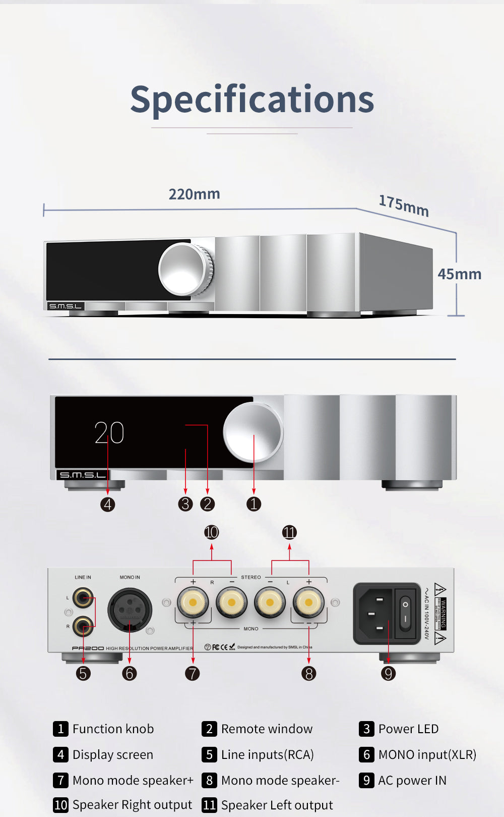 Apos Audio SMSL Headphone Amp SMSL PA200 Gallium Nitride Power Amplifier