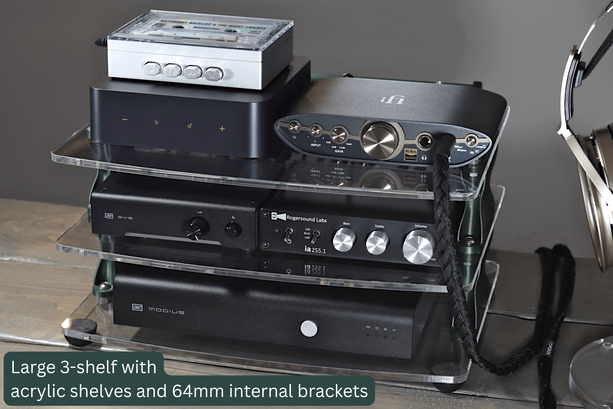 Apos Audio Sound Solver Audio Rack Sound Solver Large Desktop Audio Rack | Internal Brackets | Acrylic Shelves