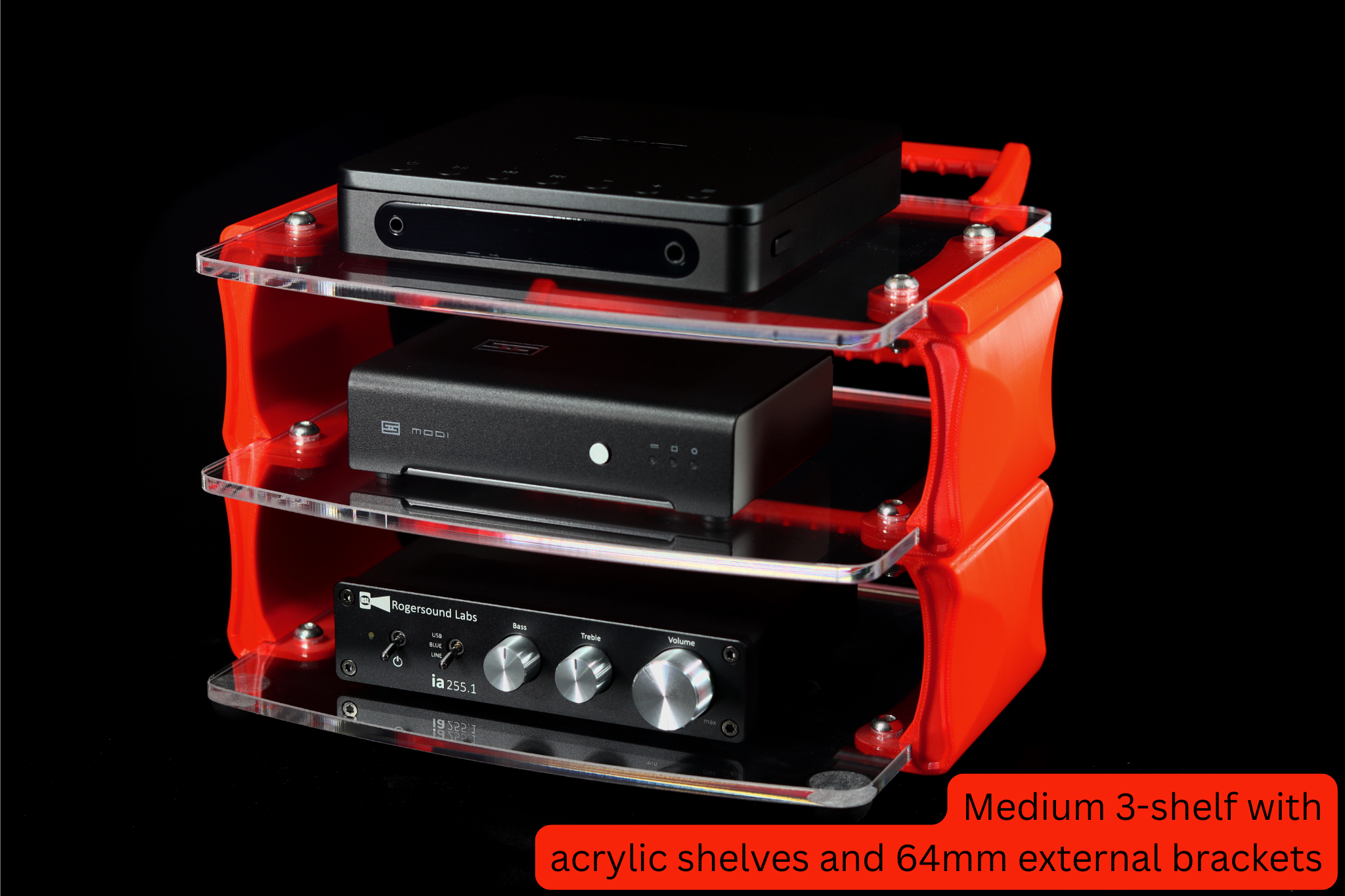 Apos Audio Sound Solver Audio Rack Sound Solver Medium Desktop Audio Rack | External Brackets | Acrylic Shelves