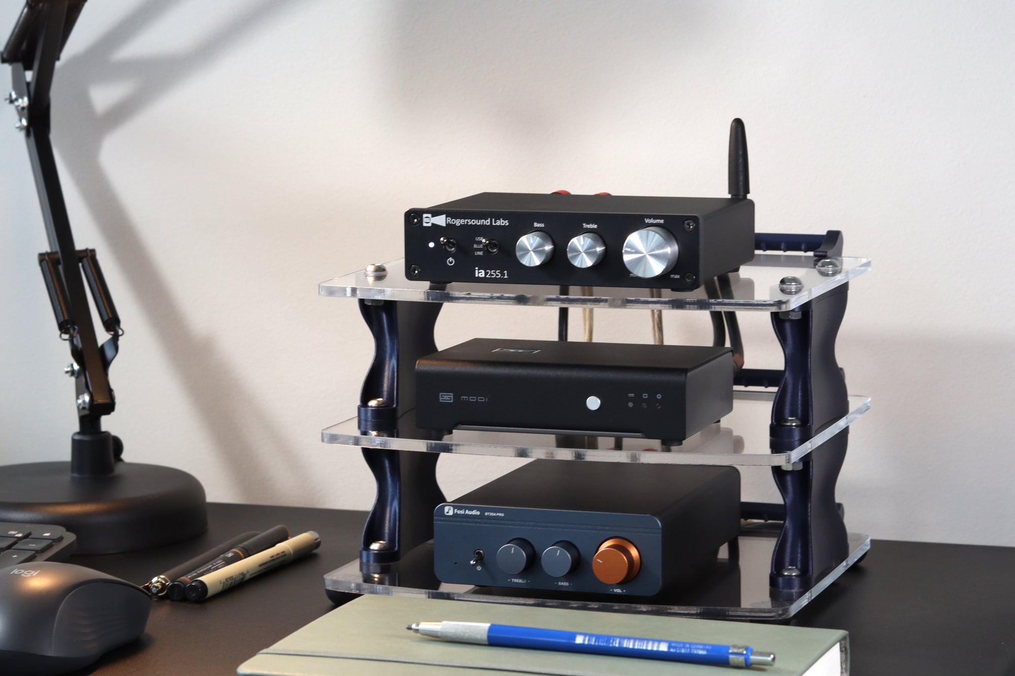 Apos Audio Sound Solver Audio Rack Sound Solver Medium Desktop Audio Rack | Internal Brackets | Acrylic Shelves