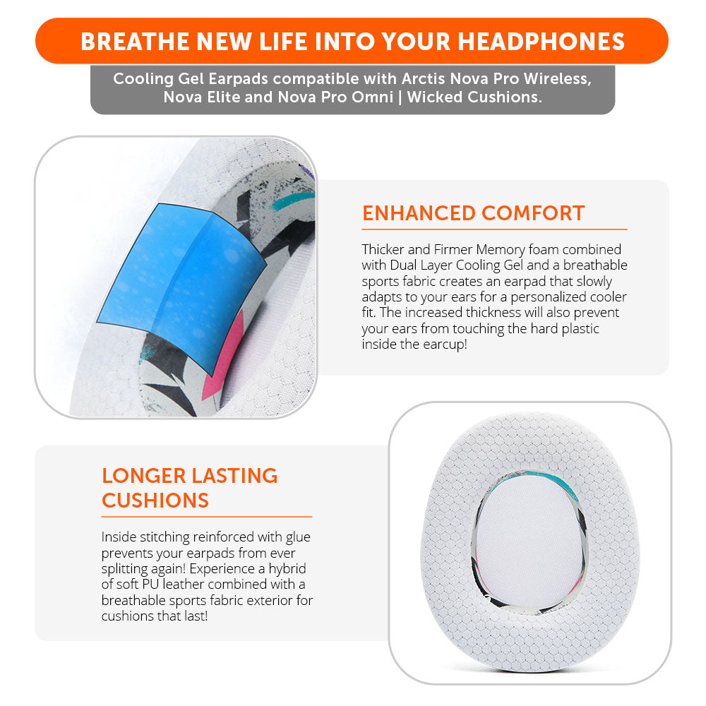 Apos Audio Wicked Cushions Cooling Gel Ear Pads Arctis Nova Pro Wireless, Nova Elite & Nova Pro Omni Earpads - WC FreeZe Cooling Gel