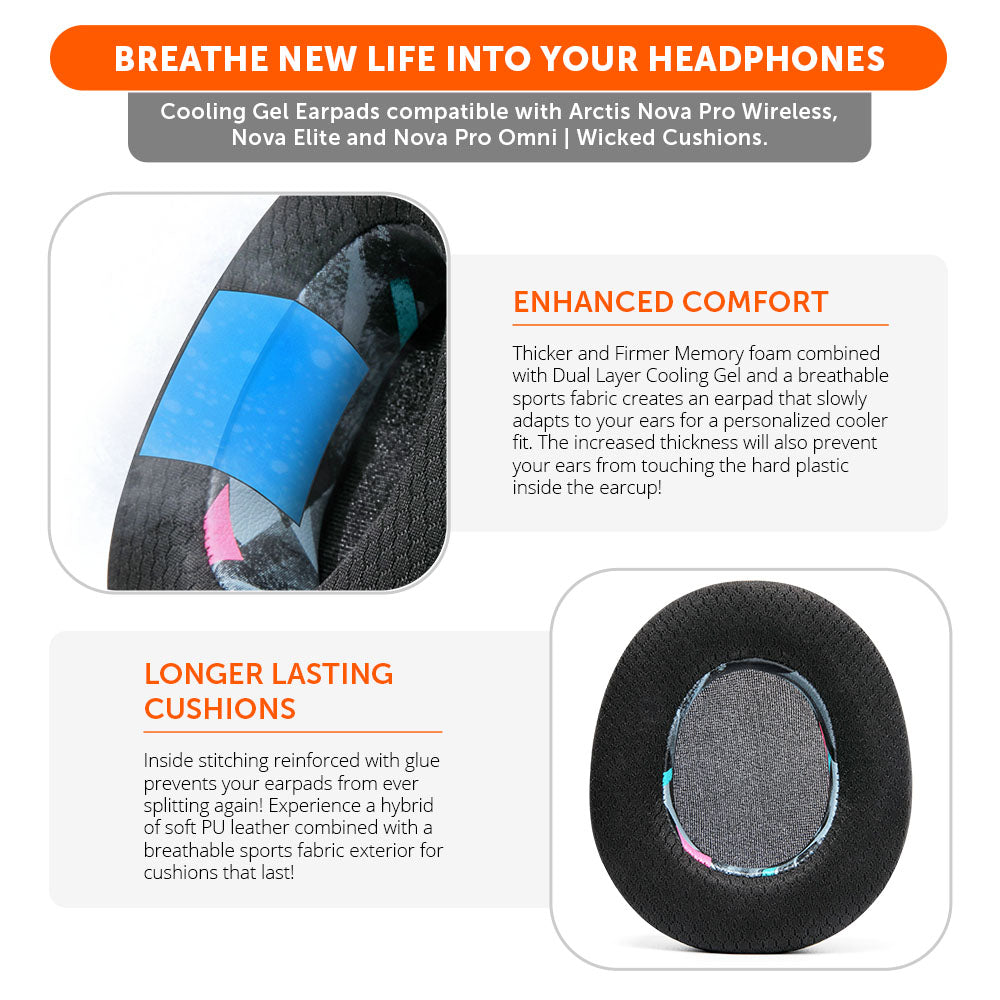 Apos Audio Wicked Cushions Cooling Gel Ear Pads Arctis Nova Pro Wireless, Nova Elite & Nova Pro Omni Earpads - WC FreeZe Cooling Gel