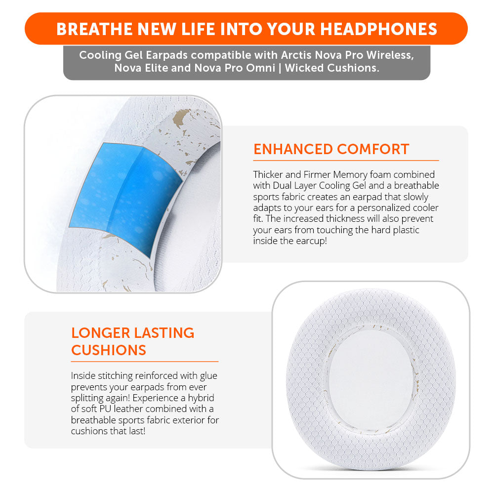 Apos Audio Wicked Cushions Cooling Gel Ear Pads Arctis Nova Pro Wireless, Nova Elite & Nova Pro Omni Earpads - WC FreeZe Cooling Gel