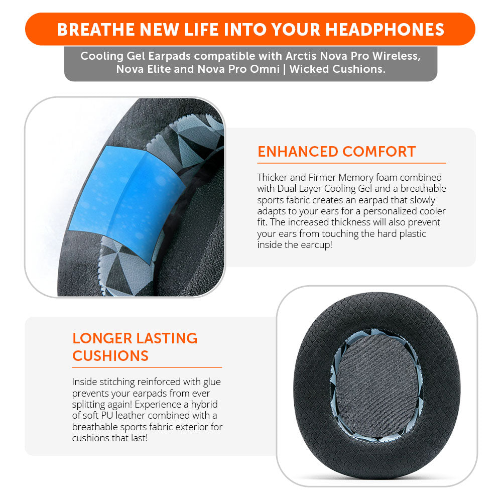 Apos Audio Wicked Cushions Cooling Gel Ear Pads Arctis Nova Pro Wireless, Nova Elite & Nova Pro Omni Earpads - WC FreeZe Cooling Gel