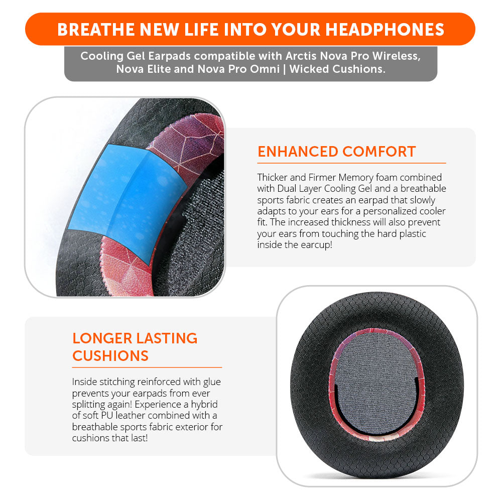 Apos Audio Wicked Cushions Cooling Gel Ear Pads Arctis Nova Pro Wireless, Nova Elite & Nova Pro Omni Earpads - WC FreeZe Cooling Gel