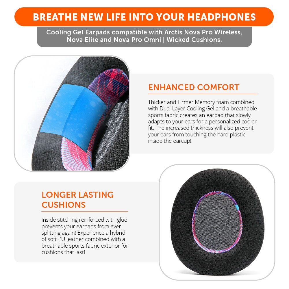 Apos Audio Wicked Cushions Cooling Gel Ear Pads Arctis Nova Pro Wireless, Nova Elite & Nova Pro Omni Earpads - WC FreeZe Cooling Gel
