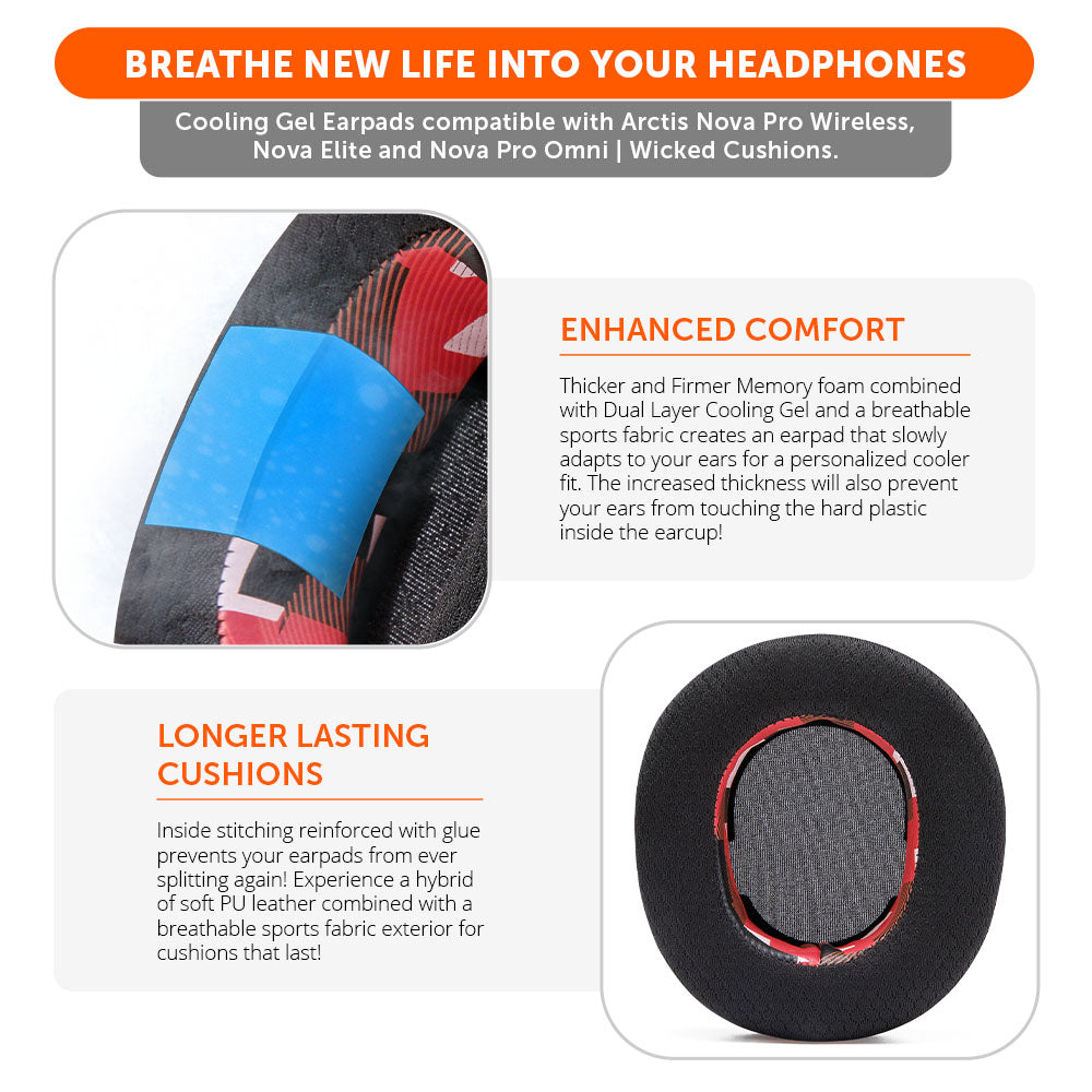 Apos Audio Wicked Cushions Cooling Gel Ear Pads Arctis Nova Pro Wireless, Nova Elite & Nova Pro Omni Earpads - WC FreeZe Cooling Gel