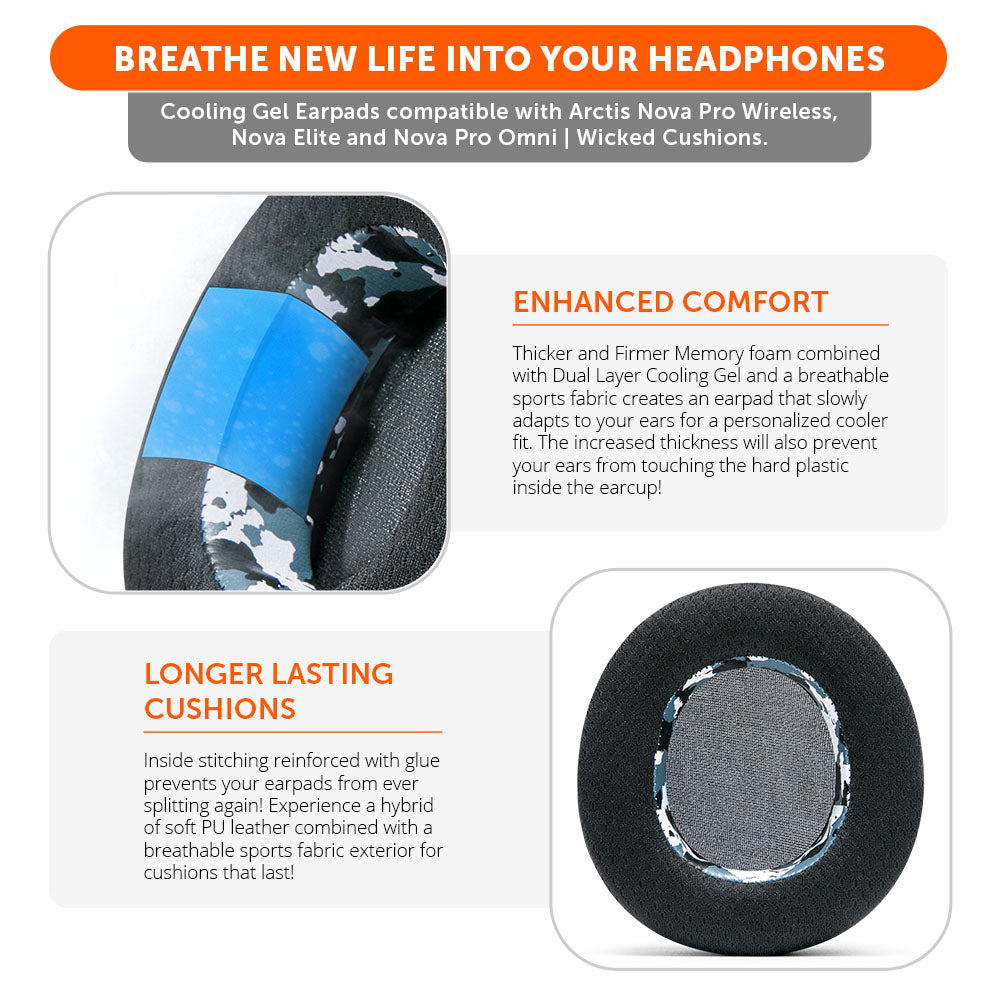 Apos Audio Wicked Cushions Cooling Gel Ear Pads Arctis Nova Pro Wireless, Nova Elite & Nova Pro Omni Earpads - WC FreeZe Cooling Gel