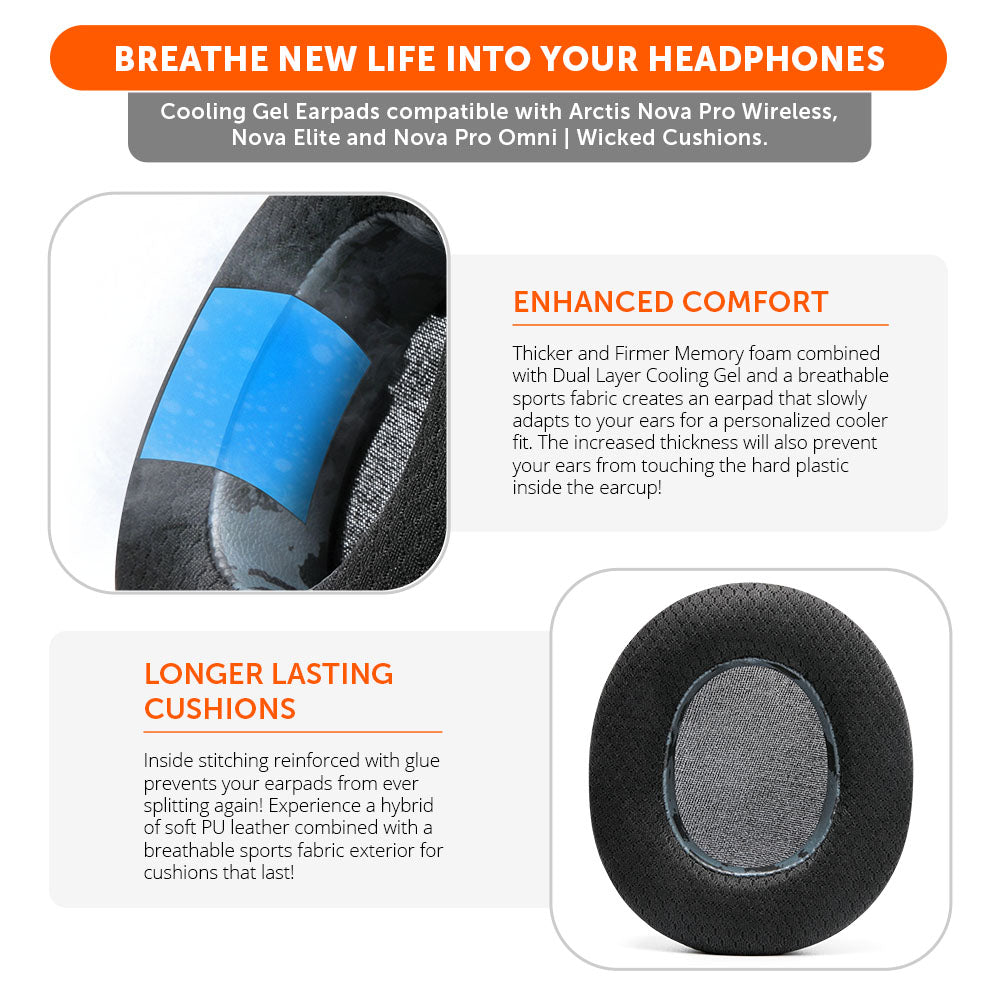 Apos Audio Wicked Cushions Cooling Gel Ear Pads Arctis Nova Pro Wireless, Nova Elite & Nova Pro Omni Earpads - WC FreeZe Cooling Gel