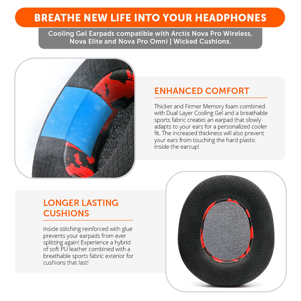 Apos Audio Wicked Cushions Cooling Gel Ear Pads Arctis Nova Pro Wireless, Nova Elite & Nova Pro Omni Earpads - WC FreeZe Cooling Gel