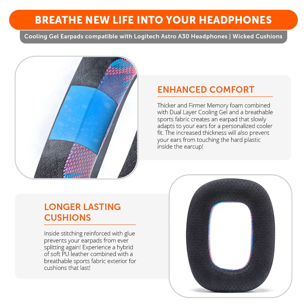 Apos Audio Wicked Cushions Cooling Gel Ear Pads Astro A30 Earpads - WC FreeZe Cooling Gel