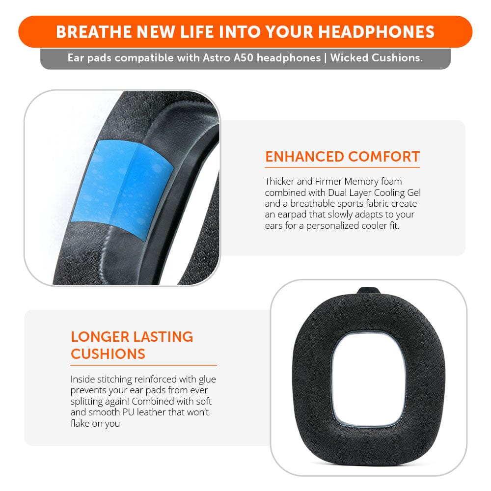 Apos Audio Wicked Cushions Cooling Gel Ear Pads Astro A50 Gen 4, Gen 5 and A50X Earpads - WC FreeZe Cooling Gel