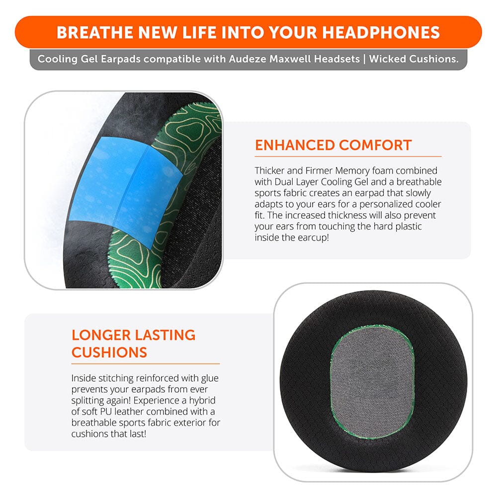 Apos Audio Wicked Cushions Cooling Gel Ear Pads Audeze Maxwell Earpads - WC FreeZe Cooling Gel