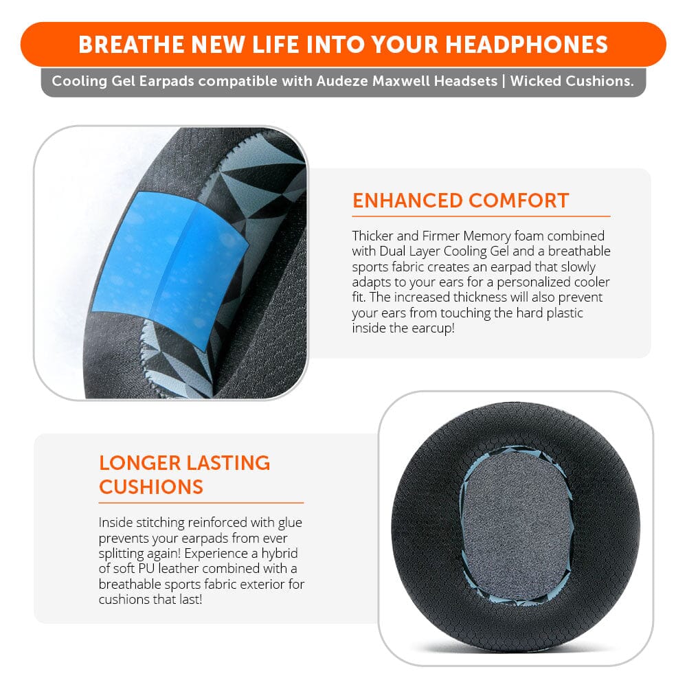 Apos Audio Wicked Cushions Cooling Gel Ear Pads Audeze Maxwell Earpads - WC FreeZe Cooling Gel