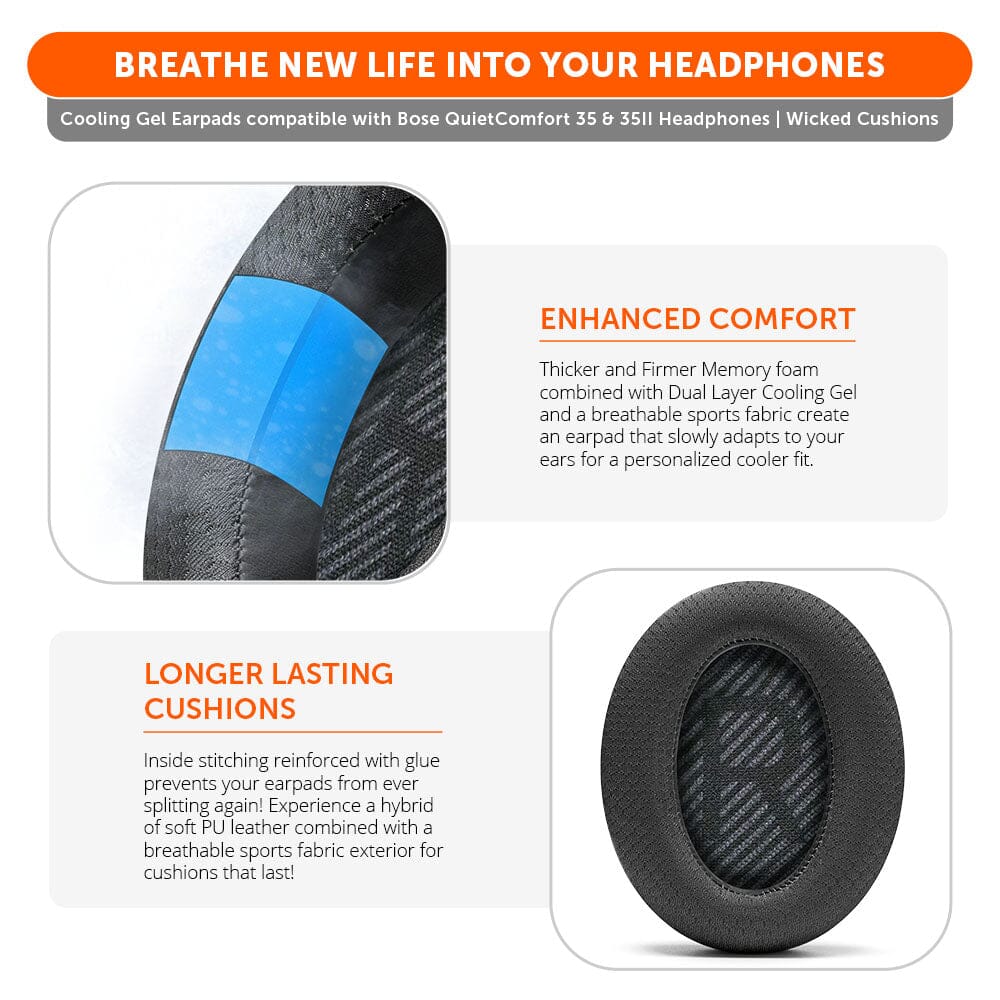 Apos Audio Wicked Cushions Cooling Gel Ear Pads Bose QC35 Cooling Gel Earpads - WC FreeZe