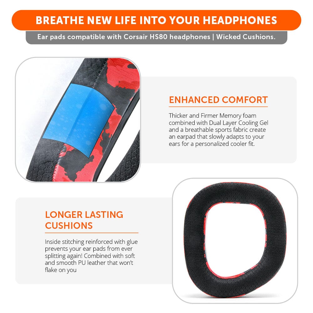 Apos Audio Wicked Cushions Cooling Gel Ear Pads Corsair HS80 Earpads - WC FreeZe Cooling Gel