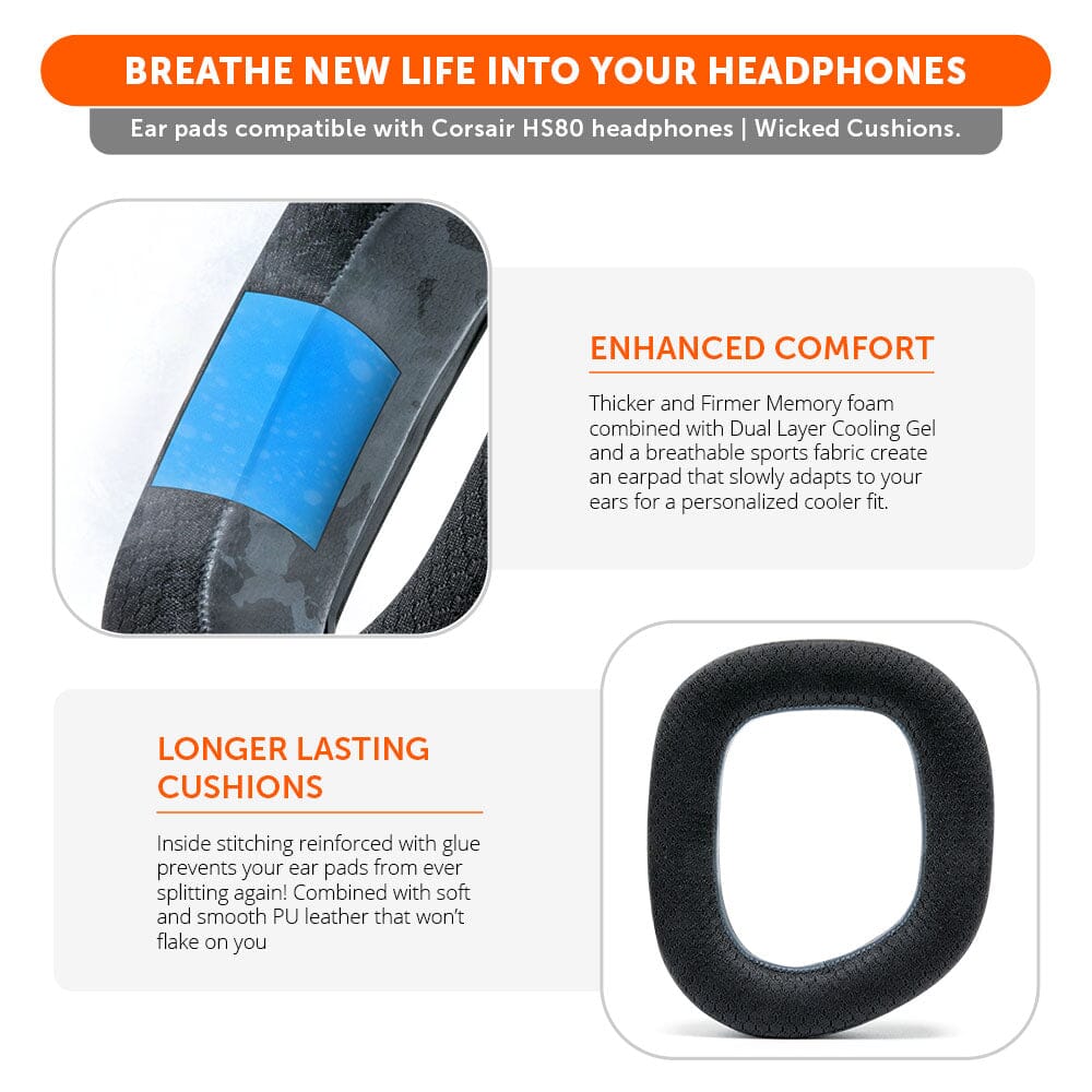 Apos Audio Wicked Cushions Cooling Gel Ear Pads Corsair HS80 Earpads - WC FreeZe Cooling Gel