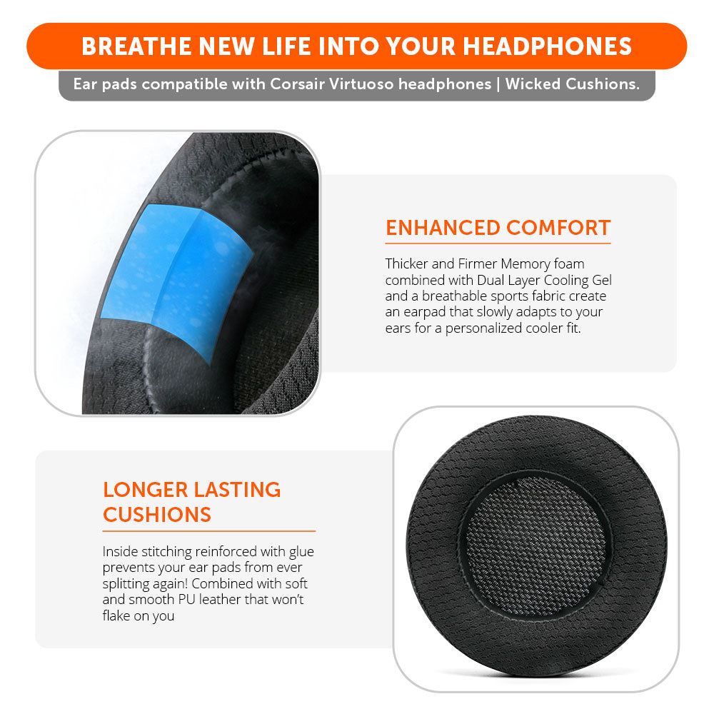 Apos Audio Wicked Cushions Cooling Gel Ear Pads Corsair Virtuoso Earpads - WC FreeZe Cooling Gel