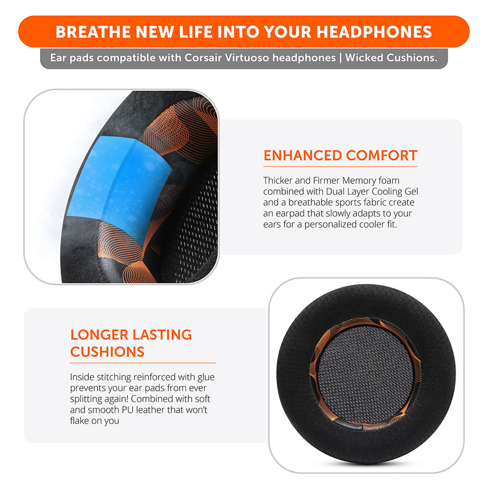 Apos Audio Wicked Cushions Cooling Gel Ear Pads Corsair Virtuoso Earpads - WC FreeZe Cooling Gel