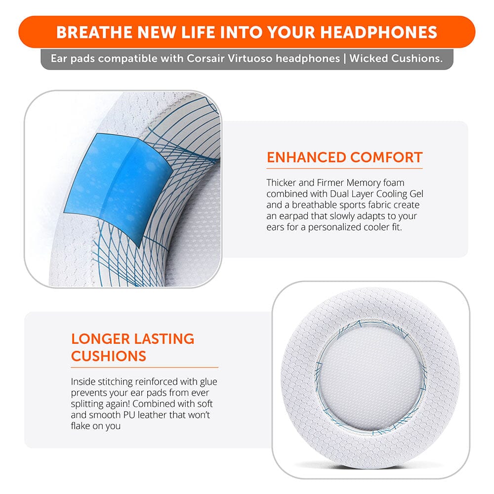 Apos Audio Wicked Cushions Cooling Gel Ear Pads Corsair Virtuoso Earpads - WC FreeZe Cooling Gel