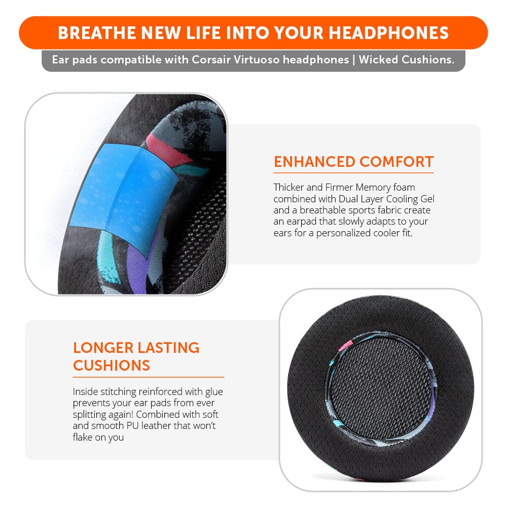 Apos Audio Wicked Cushions Cooling Gel Ear Pads Corsair Virtuoso Earpads - WC FreeZe Cooling Gel