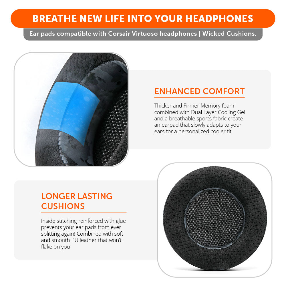 Apos Audio Wicked Cushions Cooling Gel Ear Pads Corsair Virtuoso Earpads - WC FreeZe Cooling Gel