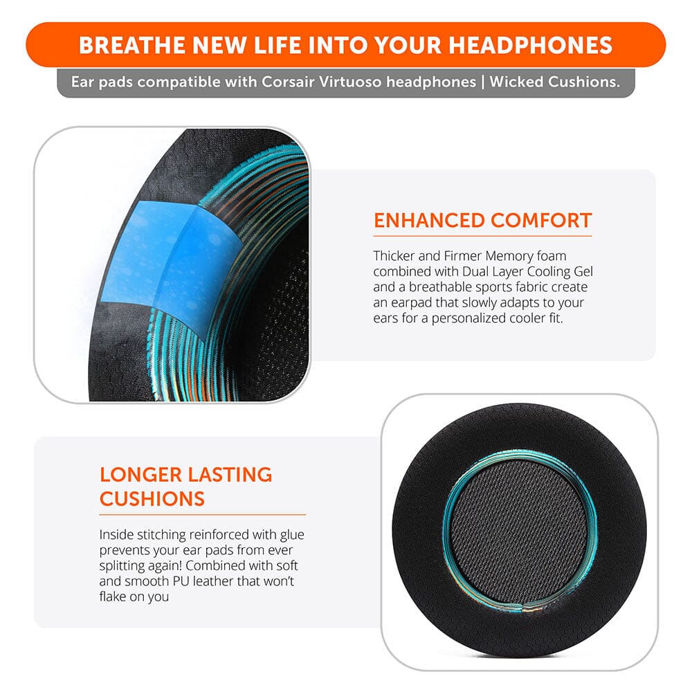 Apos Audio Wicked Cushions Cooling Gel Ear Pads Corsair Virtuoso Earpads - WC FreeZe Cooling Gel
