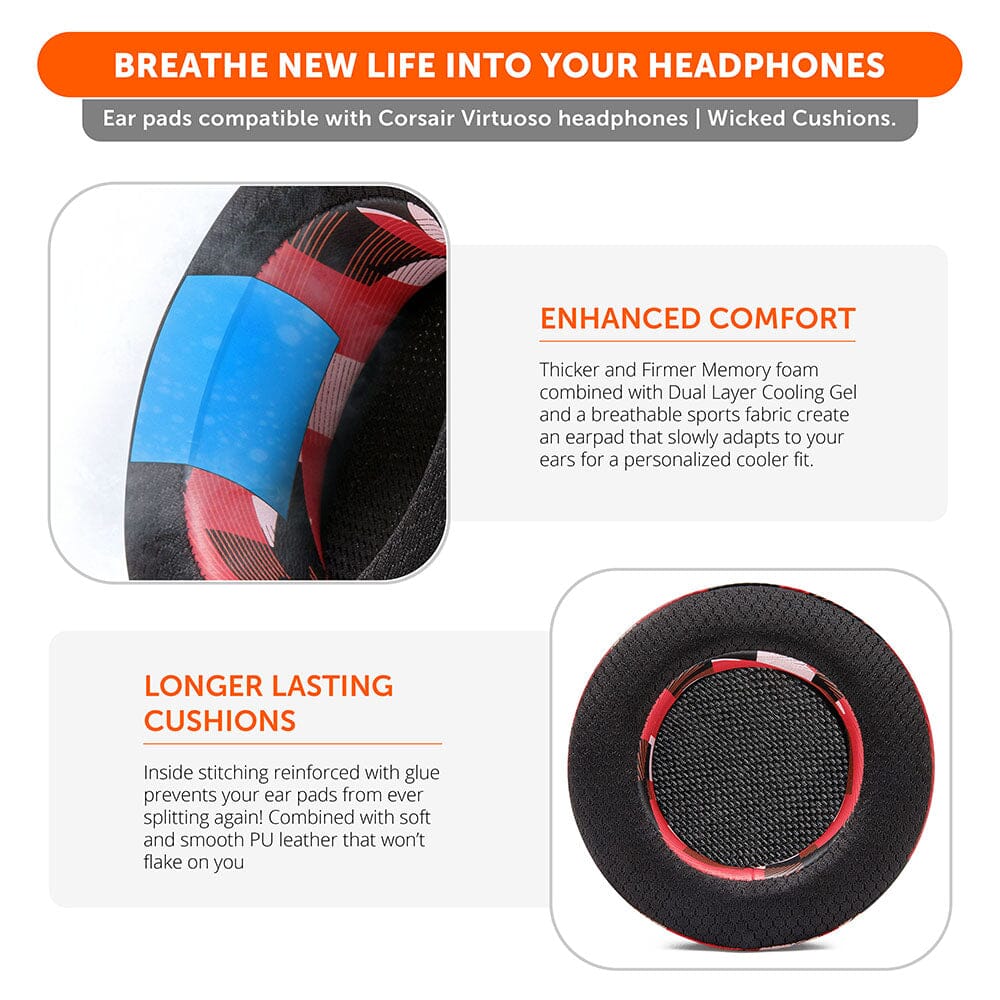 Apos Audio Wicked Cushions Cooling Gel Ear Pads Corsair Virtuoso Earpads - WC FreeZe Cooling Gel