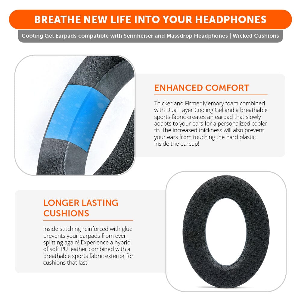 Apos Audio Wicked Cushions Cooling Gel Ear Pads Earpads for Sennheiser PC38X & More - WC FreeZe Cooling Gel