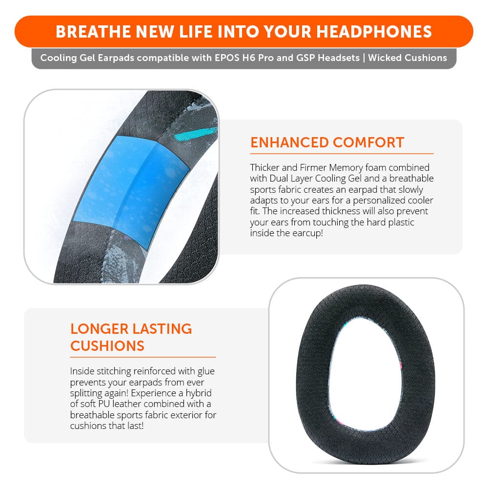 Apos Audio Wicked Cushions Cooling Gel Ear Pads EPOS H6 Pro & GSP Headset Earpads - WC FreeZe Cooling Gel