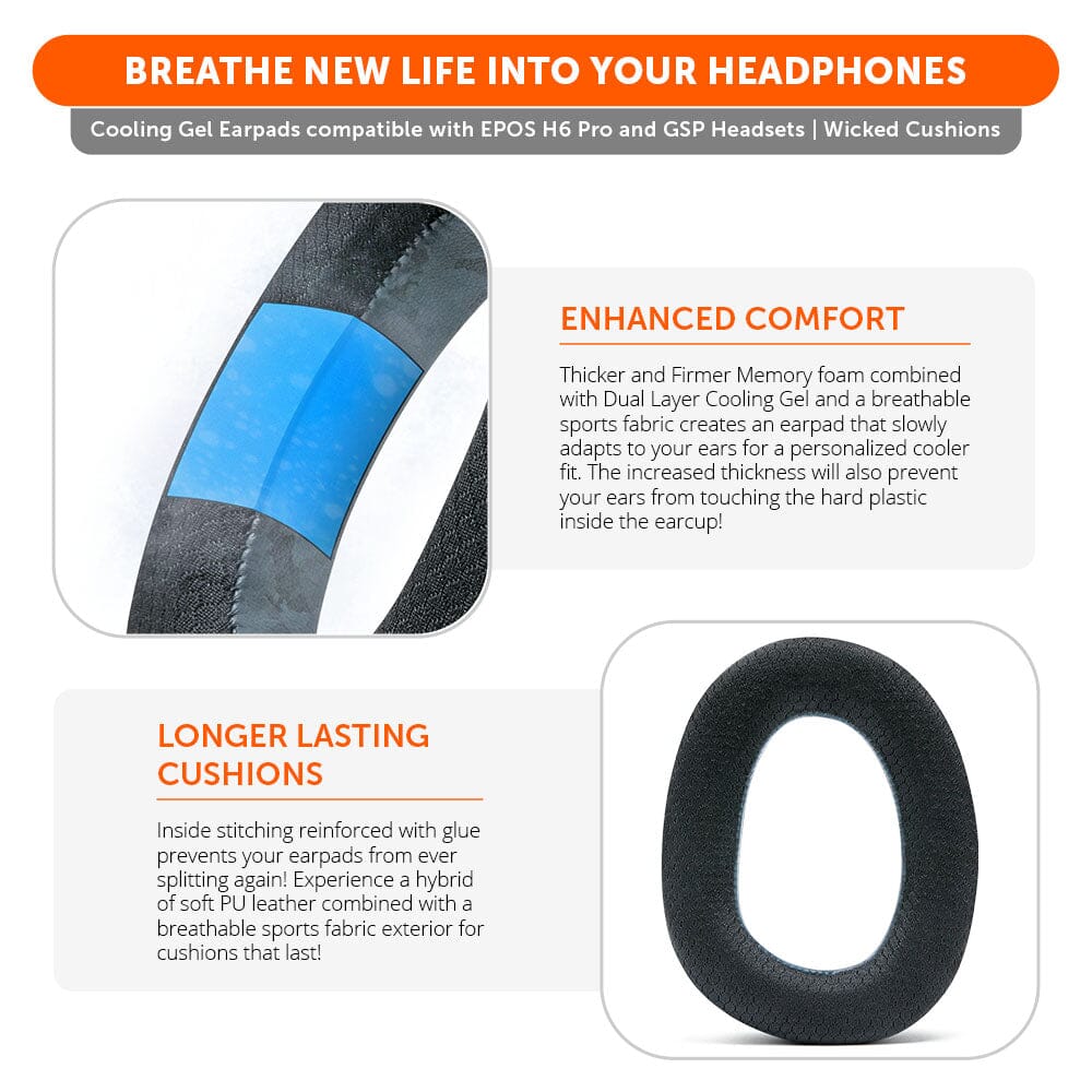 Apos Audio Wicked Cushions Cooling Gel Ear Pads EPOS H6 Pro & GSP Headset Earpads - WC FreeZe Cooling Gel