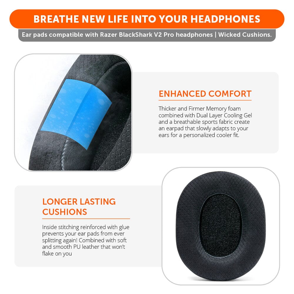 Apos Audio Wicked Cushions Cooling Gel Ear Pads Razer Blackshark V2 Pro Earpads - WC FreeZe Cooling Gel (PRE 2023 model)