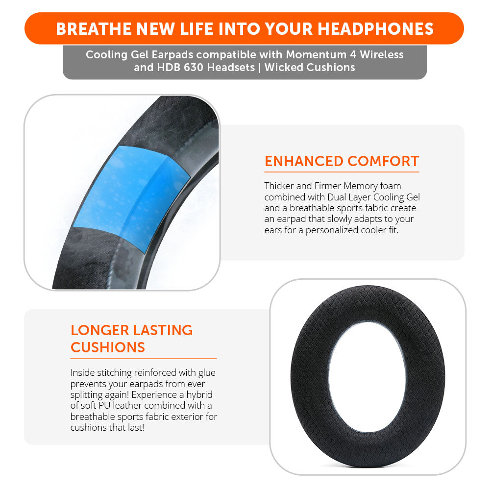 Apos Audio Wicked Cushions Cooling Gel Ear Pads Sennheiser Momentum 4 & HDB 630 Earpads - WC FreeZe Cooling Gel