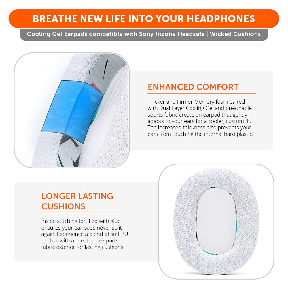 Apos Audio Wicked Cushions Cooling Gel Ear Pads Sony Inzone H9 Earpads - WC FreeZe Cooling Gel