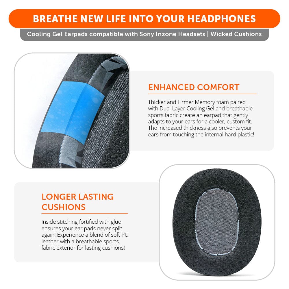 Apos Audio Wicked Cushions Cooling Gel Ear Pads Sony Inzone H9 Earpads - WC FreeZe Cooling Gel