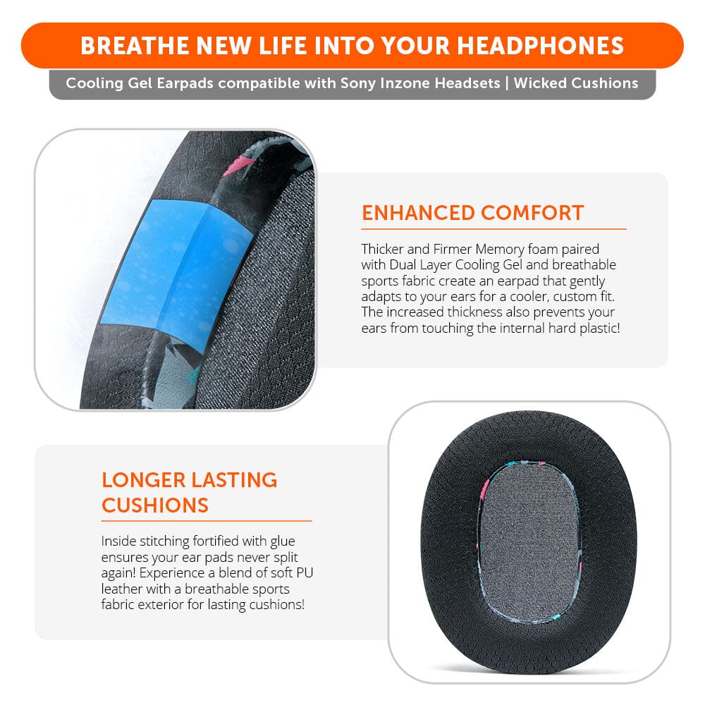 Apos Audio Wicked Cushions Cooling Gel Ear Pads Sony Inzone H9 Earpads - WC FreeZe Cooling Gel