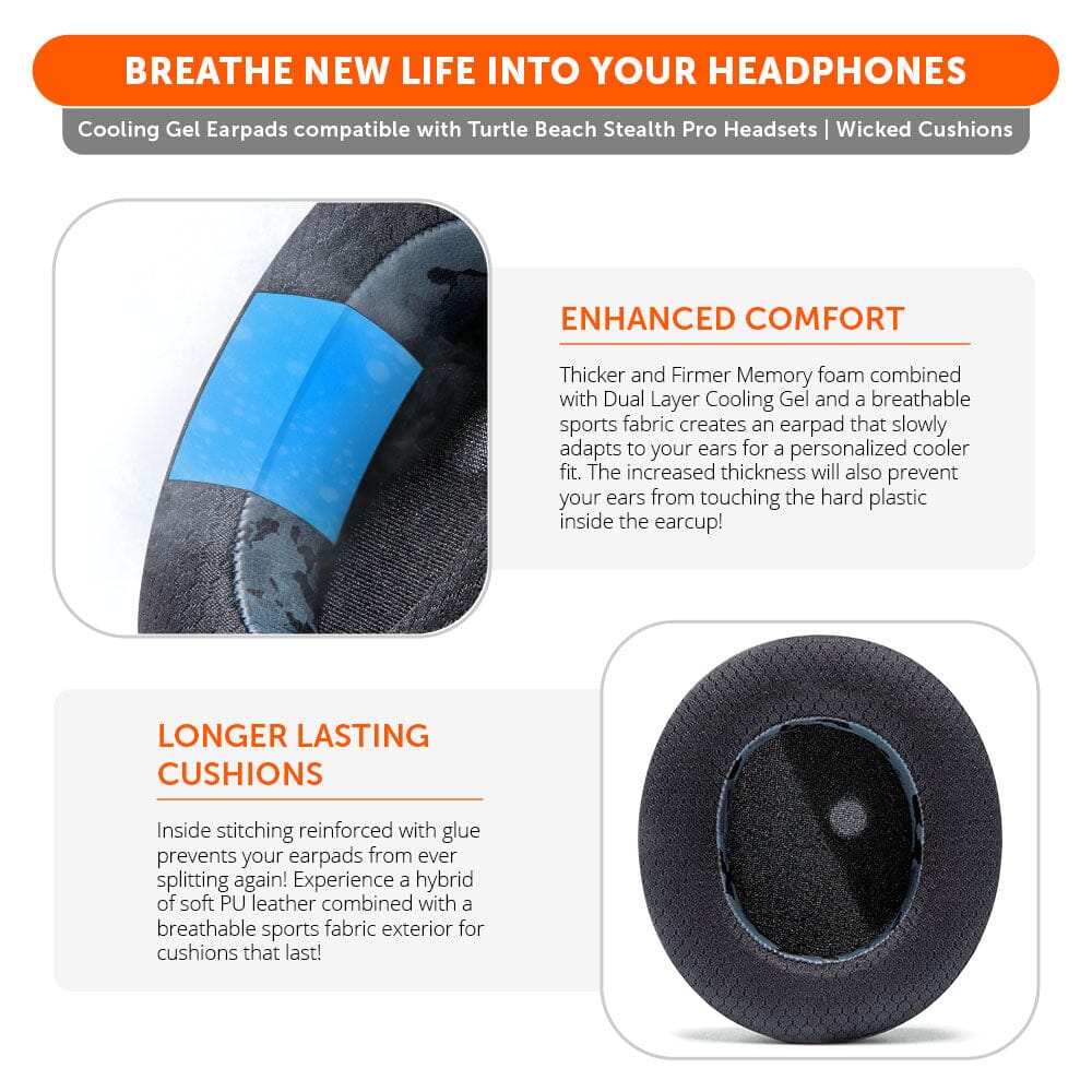 Apos Audio Wicked Cushions Cooling Gel Ear Pads Turtle Beach Stealth Pro Earpads - WC FreeZe Cooling Gel