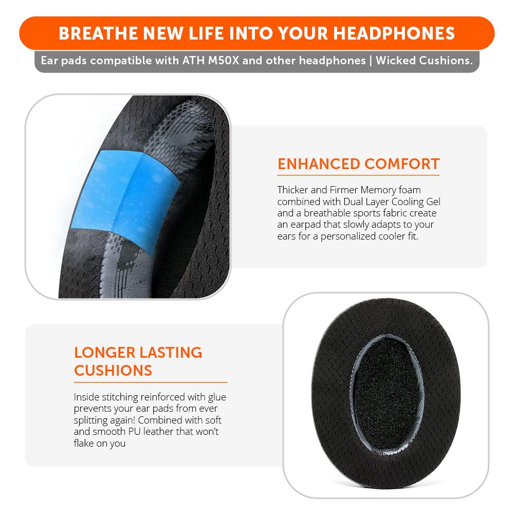 Apos Audio Wicked Cushions Cooling Gel Ear Pads WC FreeZe - Hybrid Cooling Gel Infused Ear Pads for ATH M50X