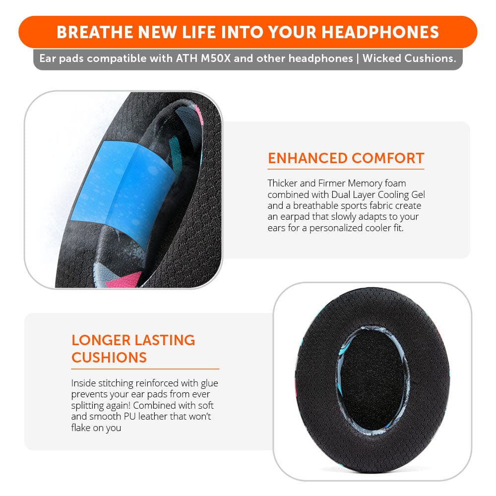 Apos Audio Wicked Cushions Cooling Gel Ear Pads WC FreeZe - Hybrid Cooling Gel Infused Ear Pads for ATH M50X